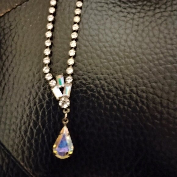 Silver tone Rhinestones Clear Sparkly Crystals Necklace Charms Pendant 7.5' - Picture 5 of 11